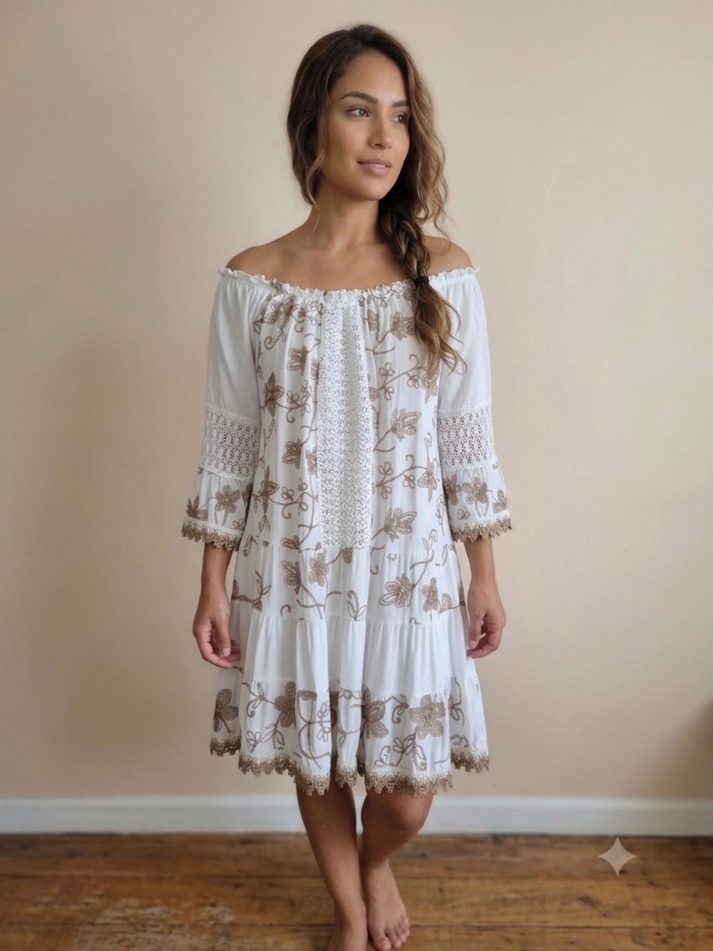 Boho Off-Shoulder Embroidered White Dress